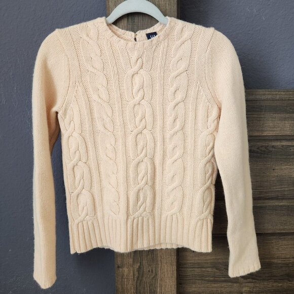 Vtg Y2K GAP Sweater Womens S Cable Knit Wool Angora Cashmere Blend Cropped Peach - Picture 3 of 14